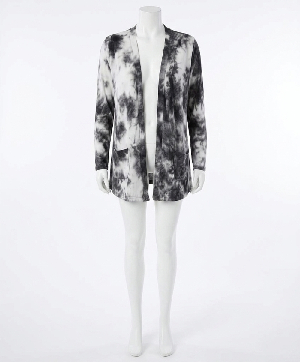 NEW FRENCH KYSS tie dye open cardigan in white/black